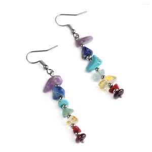 Dangle Earrings Healing Reiki 7 Chakra Natural Crystal Stone Chip Earring Amethyst Gravel Drop Jewelry Ear Studs