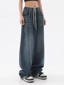 Jeans da donna retrò a gamba larga femminile americano High Street Design sembra sottile e ampio casual drappeggiato pantaloni per pulire il pavimento Ins Tide