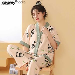 Women's Sleep Lounge Women Clothing M-5XL Summer Cotton Panda Pajama Casual Short Sleeve Kimono Cardigan Sleepwear Cartoon Nightwear Woman Loungewear L230920