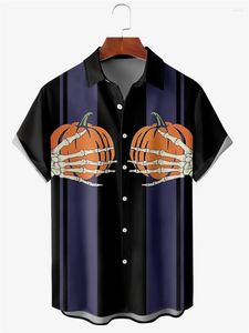 Мужские повседневные рубашки 2024Мужская рубашка на Хэллоуин с 3D-принтом Отличная вечеринка в стиле хип-хоп Большая одежда Гавайи Летний пляжный отдых с короткими рукавами