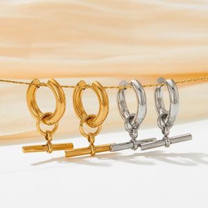 Brincos pendurados geométricos simples para mulheres meninas kpop metal liso sólido aço inoxidável banhado a ouro joias de luxo presente
