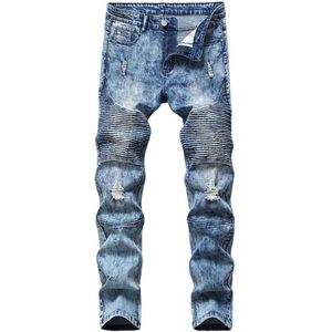 21cc Mens Distressed Ripped Skinny Jeans Fashion Men Jeans Slim Motorcycle Moto Biker Causal Mens Denim Pants Hip Hop Men Jeans342O