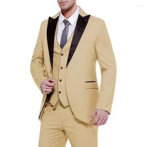 Мужские костюмы, 3 предмета, мужской костюм цвета шампанского, 2023, повседневный, деловой, приталенный, жених, свадебный, деловой, смокинг для жениха (пиджак, брюки, жилет)