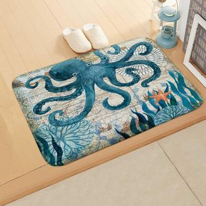 Carpets Underwater Animal Waterproof Kitchen Flannel Carpet Blue Style Anti-Fading Bathroom Mat Set Summer Anti-Slip Living Room Rug