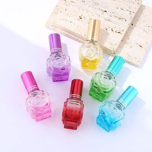 Colorful Rose Shape Perfume Bottles Glass Atomizer 10ml Mini Portable Fragrance Fashion Lady Spray Scent Pump Refillable Empty Atomiser Travel Cosmetic Packaging
