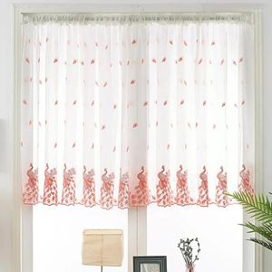 Curtain 1 Piece Short Blinds Thin Gauze Curtains Hollowed Out Peacock Embroidered Home Decoration Half Window Roman