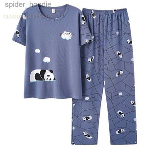 Women's Sleep Lounge Summer Large 4XL Par Pijama Knited Cotton Matching Pyjamas Set Cartoon Panda Sleepwear Pyjamas Night Suits Pijamas Homewear L230920