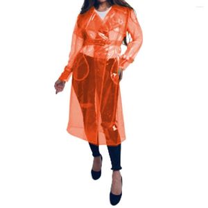 Kvinnors trenchrockar Fashion Street Vinyl Clear PVC Fetish Club Plast Långärmning Midi Raincoat Womens Mens Turn-Down Collar Jackets