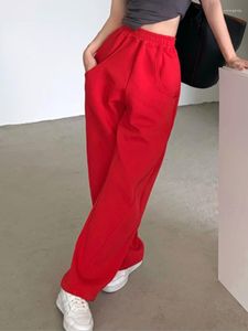 Frauen Hosen Sumuyoo Lose Jogginghose 2023 Herbst Frauen Rot Sport Hohe Taille Hosen Weibliche Mode Streetwear Gerade