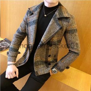 Trenchs pour hommes Hommes laine veste 2020 hiver nouveau coupe-vent à double boutonnage mode rétro Tartan vestes homme coupe ajustée veste courte Trench 5xl J230920