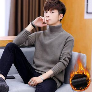 Herrtröjor 2023 Lägg till hög och tjock turtleneck tröja bas Autumn Winter Wear Korean version av varm stilig inuti
