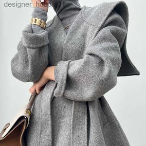 Misto lana da donna Cappotto di lana di alpaca double face Cappotto di moda Mantello di lana addensato Inverno Autunno Giacca calda Donna L230920