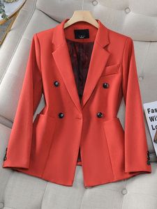 Ternos femininos blazer trabalho desgaste formal senhoras laranja marrom preto outono inverno feminino manga longa único breasted jaqueta casaco com bolso 230920