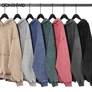 Herrtröjor High Street Hoodie Sweatshirt Vintage Hip Hop Cotton Loose Solid Color Blank Weight Ejressed Wash Hooded Harajuku