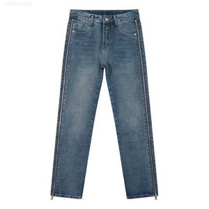 Jeans a gamba dritta casual con cerniera lunga aperta lateralmente di marca di moda di High Street