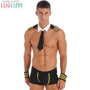 Sexig set Herr Captain Sailor Cosplay Costume Sexig 4st Nightwear Halloween Party Nathis Collar Boxer Shorts Cuffs Club Lingerie Set L230920