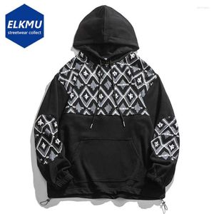 Sweats à capuche pour hommes 2023 Hommes Vintage Sweat à capuche graphique Patchwork Streetwear Sweat-shirt Harajuku surdimensionné Hip Hop Pull Y2K Noir Blanc Lâche