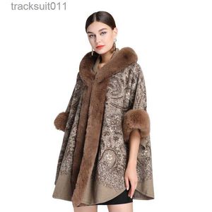 Women's Cape New In 2023 Imitation Rabbit Fur Hooded Poncho For Women Vintage Loose Casual Capes Female Tweed Cardigan Shawl OverCoat S L230920