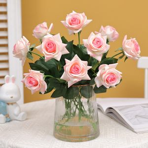 10st Artificial Lover Rose Moisturizing Real Touch Fake Rose Flowers for Home Decor Weddal Bridal Bouquet Party Holiday Gift