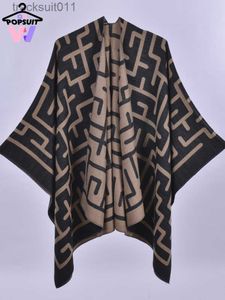 Women's Cape New In Women Capes Fashion Imitation Cashmere Tassels Duplex Printed Mazes Pattern Long Lady Shawl Scarf Women Luxury Cardigans L230920