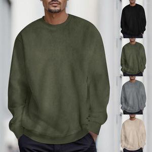 Men's Hoodies Soft Sweatshirts For Men Mens Autumn And Winter Suede Hatless Pullover Solid Color Long Sleeve Sweater Top Zip Hoodie Fleece