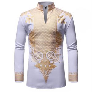 Camisas masculinas roupas africanas áfrica dashiki impressão terno manga longa rico bazin tecido com decote em v algodão casual topos rendas moda robe290c