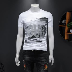 2023 summer new men's tops short-sleeved T-shirts round neck slim fashionable handsome letter printing mercerized cotton half236I