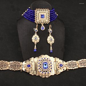 Halsband örhängen set kvinnor smycken marockansk bälte mantel klänning kroppskedja pärlor hänge brud bröllop grossistuppsättningar