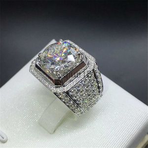 Bandringe 925 Sterling Silber Volldiamant Glänzend Luxus Trend Stil Waben Jungen Platiniert Imitation Zirkon Breiter Ring x0920