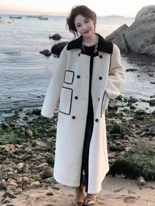 Women's Fur Autumn Winter Women Lamb Wool Coat Lapel Long Jacket Female Thicken Warm Faux Suede Overcoat Vintage Patchwork Outwears