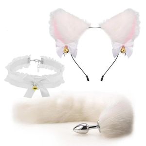 Anal Toys Anal Sex Toys Tail Butt Plug Sexy Plush Cat Ear Headband With Bells Necklace Set Massage Sex toys For Women Couples Cosplay 230920