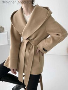 Women's Wool Blends Short Hooded Woolen Coat for Women's Autumn and Winter 2023 New Korean Version Elegant and Warm Spets Up Coat Wool Coat Women L230920