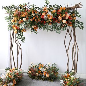 Decorações de Natal Arco de Casamento Laranja Outono Artificial Decoração Floral Flor Linha PreFunction Área Stage Background 230919