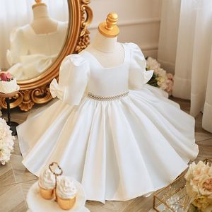 Girl Dresses White Baby Christening Gown Beads Tulle Infant Petals Bow Toddler First Birthday Party Baptism Clothes