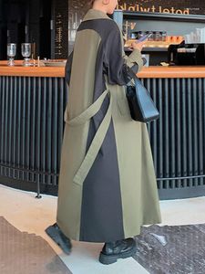 Trench da donna Cappotto ampio vintage a contrasto di colore Abbigliamento Primavera Autunno Versatile giacca a vento da ufficio da donna Tendenza femminile