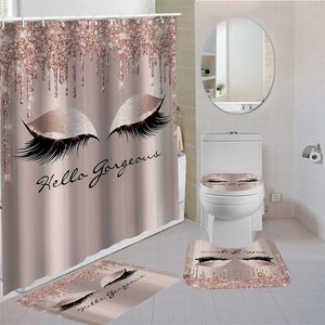 Shower Curtains Bathroom Decor Waterproof Shower Curtain Set Toilet Cover Non-Slip Bath Mat Rug Carpet Toilet Seat Bathroom Accessories Washable 230919