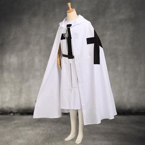 Conjunto de capa de cavaleiros templários medievais, fantasia masculina de guerreiro branco larp, túnica, capa preta com estampa cruzada ouitfit238i