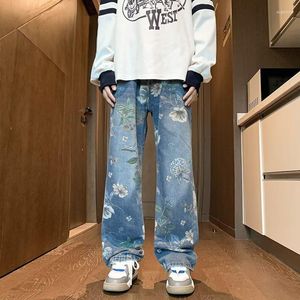 Männer Jeans 2023 Y2K Mode Blumen Druck Baggy Kpop Hosen Für Männer Kleidung Gerade Frauen Koreanische Casual Denim Hosen pantalon