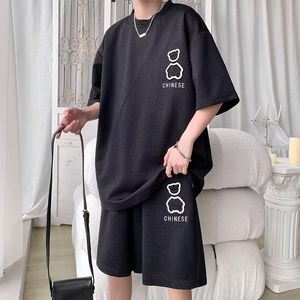 Erkeklerin izleri yaz erkekler setleri Kore moda erkekler giyim eşya izi erkekler rahat kısa kol tişörtleri 2 adet set erkekler s-6xl 230920