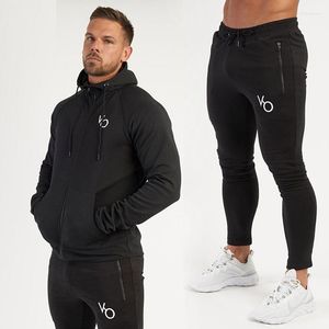 Men's Tracksuits Mens Gym Hooded Coat Pants 2PCS Spring Autumn Sports Suits Streetwear Fitness Jogging Zipper Hoodies Casual Cotton Male