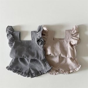 Clothing Sets 2023 Summer Baby Girl Plaid Clothes Set Sleeveless Vest Top Shorts 2pcs Suit Cute Infant Ruffle Loose Toddler Outfits