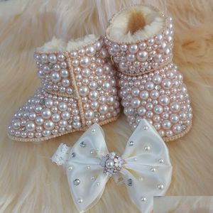 First Walkers Strass Haarband Sonnenbrille Baby Mädchen Winter Schneestiefel Frühlingsschuhe Walker Sparkle Bling Kristalle Prinzessin Showe Dh0R1