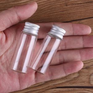 wholesale Small Glass Bottles Tiny Jars with Aluminum Screw Lid Mini Vials Metal Caps Top Sample Message Bottles LL