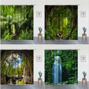 Shower Curtains Tropical Rainforest Landscape Shower Curtains Forest Waterfall Beautiful Natural Scenery Luxury Bathroom Decor Screen With Hooks 230920