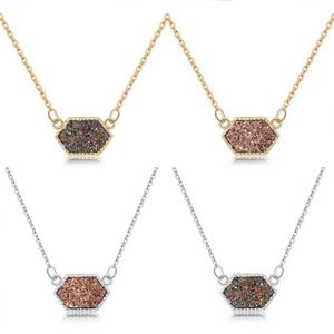 Pendant Necklaces Druzy Drusy Necklace Fashion Oval Resin Faux Stone Gold Silver Plated Brand Jewelry For Women Girls314I