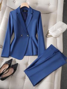 Женские брюки из двух предметов, элегантный серый, черный, синий, красный брючный костюм, женский пиджак, куртка и брюки, рабочая одежда, формальный комплект из 2 шт. на осень-зиму