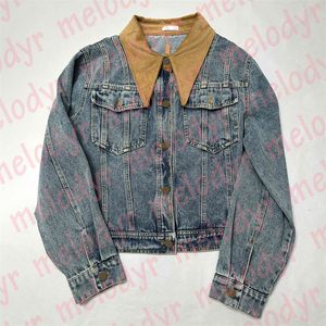 Retro Blue Denim Jackets Haft Letter Krótki styl dżins płaszcz luksusowy projektant dżinsów z długim rękawem