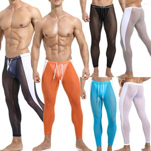 Men's Thermal Underwear Sexy Men Transparent Mesh Long Johns See Through Legging Pants Tights Comfortable Pajamas Pant Bottoms