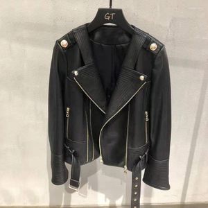 Women's Leather Coat Spring Female 2023 Arrival Genuine Jacket Heavy Adornment Clothes With Belt Import Sheepskin Overcoat