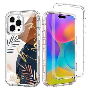 Capa de telefone defensor de três camadas resistente para iphone 15 11 12 13 14 Pro Max 14Plus 12Mini XR XsMax SE 8Plus à prova de choque transparente transparente armadura dura de mármore